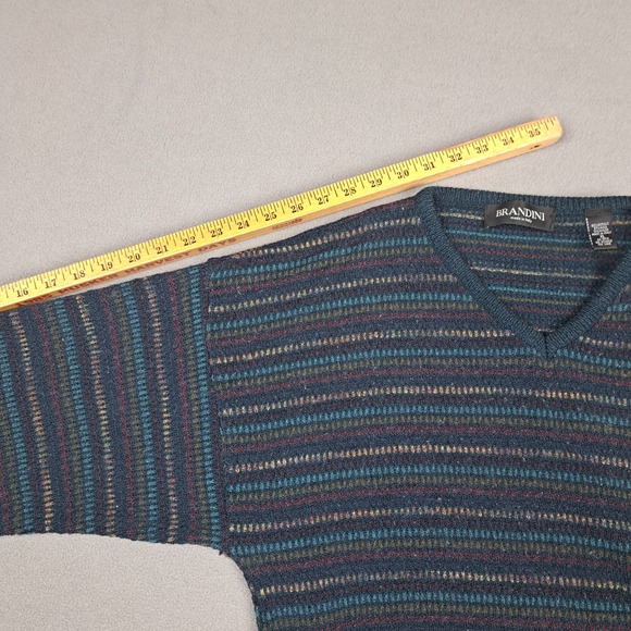 Vintage Brandini Wool Blend Sweater Men's Size XL Geometric V-Neck Blue Italy - Picture 7 of 9